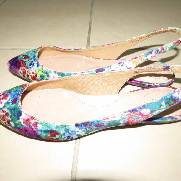 LANDS' END Lucy Shoes Slingback Leather Flats Multicolor Floral Pattern Size 8.5 - Picture 2 of 7